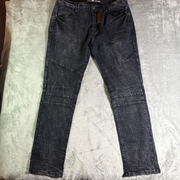 X-RAY Mens Moto Biker Jeans 30x30 Dark Blue Acid Wash Ribbed Knee NWT - Picture 4 of 14